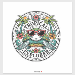 Vintage-Tropische-Seeschildkröten-Sonnenbrille-Gra Aufkleber