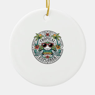 Vintage-Tropische-Seeschildkröten-Sonnenbrille-Gra Keramik Ornament
