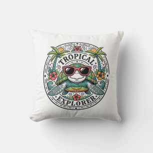 Vintage-Tropische-Seeschildkröten-Sonnenbrille-Gra Kissen