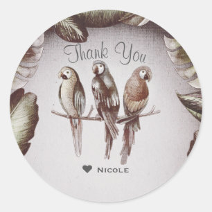 Vintage-Tropische-Tiki-Vögel-Papageien- und Blätte Runder Aufkleber