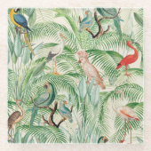 Vintage tropische Vögel und Palmen-Blätter Glasuntersetzer (Vorderseite)