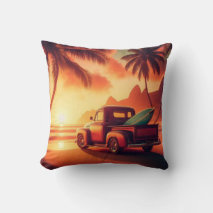 vintage tropischer/hawaiianischer Surf-Truck Kissen