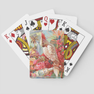 Vintage Tropischer Kakadu & Rose Botanische Kunst Spielkarten