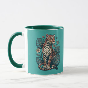 Vintage-Tropischer Leopard & Monstera-Blätter Zwei Tasse