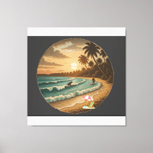 Vintage-Tropischer-Sonnenuntergang am Strand auf L Leinwanddruck