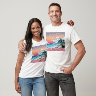 Vintage-Tropischer-Strand-Sonnenuntergang-Herzen-T T-Shirt
