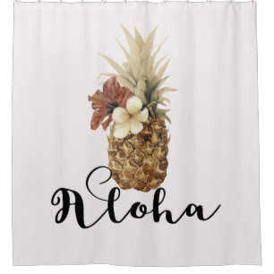 Vintage-Tropisches Ananas-Hibiskus-Blumen-Aloha Duschvorhang