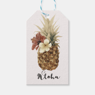 Vintage Tropisches Ananas Hibiskus Florales Hochze Geschenkanhänger
