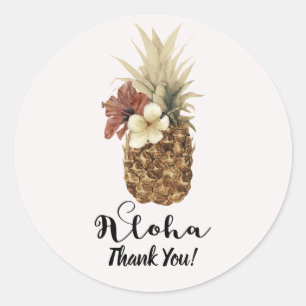 Vintage Tropisches Ananas Hibiskus Florales Hochze Runder Aufkleber