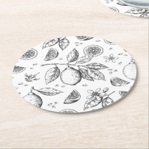 Vintage-Tropisches-Frucht-Zitronen-Blumenmuster Runder Pappuntersetzer