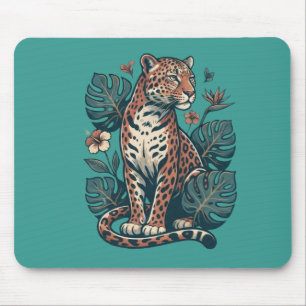 Vintage Tropisches Leoparden- & Monstera-Blatt-Mus Mousepad