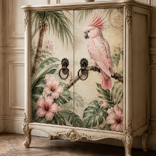 Vintage-Tropisches-Rosa-Kakadu-Decoupage-Papier – Seidenpapier