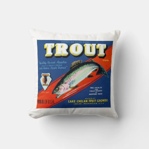 Vintage-Trout-Brand-Apfel-Etikett Kissen