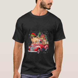 Vintage Truck Red Pickup with Dog Santa Hat Christ T-Shirt