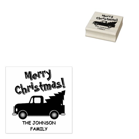 Vintage truck with Christmas tree drawing Gummistempel (Stempel)