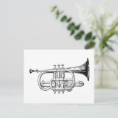 Vintage Trumpet-Holzgravur Postkarte (Stehend Vorderseite)