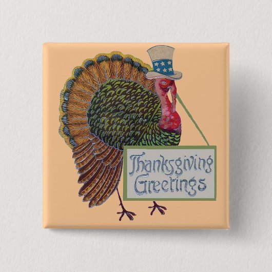Vintage Truthahn Erntedankfest Grüße Button (Vorderseite)