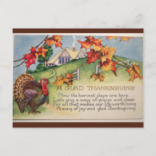 Vintage Truthahn Herbstblätter und Zuhause Thanksg Postkarte