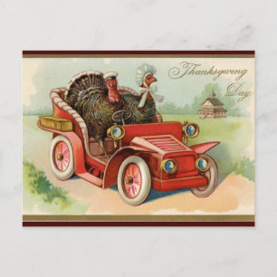 Vintage Truthähne fahren im Erntedank Postkarte