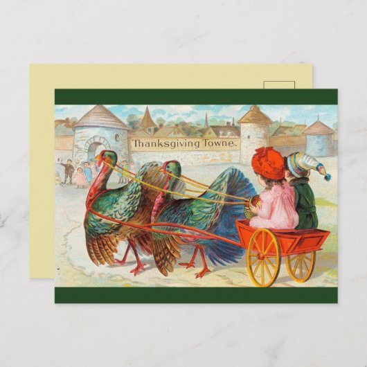 Vintage Truthähne im Erntedank Towne Postkarte (Vorne/Hinten)