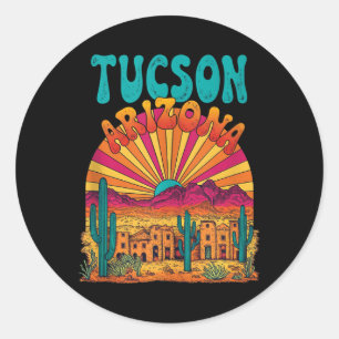 Vintage Tucson Arizona Wüsten-Sonnenuntergang-Skyl Runder Aufkleber