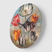 Vintage Tulip-Blume in einer Landschaft Große Wanduhr (Winkel)