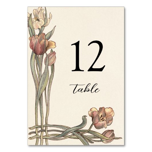 Vintage Tulip Floral Frame Tischnummer (Vorderseite)
