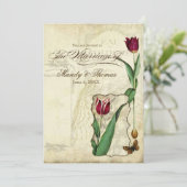 Vintage Tulips Angel Wings Roter Tee Einladung (Stehend Vorderseite)