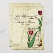 Vintage Tulips Angel Wings Roter Tee Einladung (Vorne/Hinten)