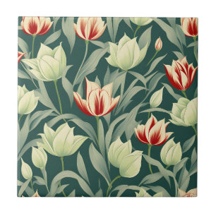 Vintage Tulips Botanisches Muster Fliese