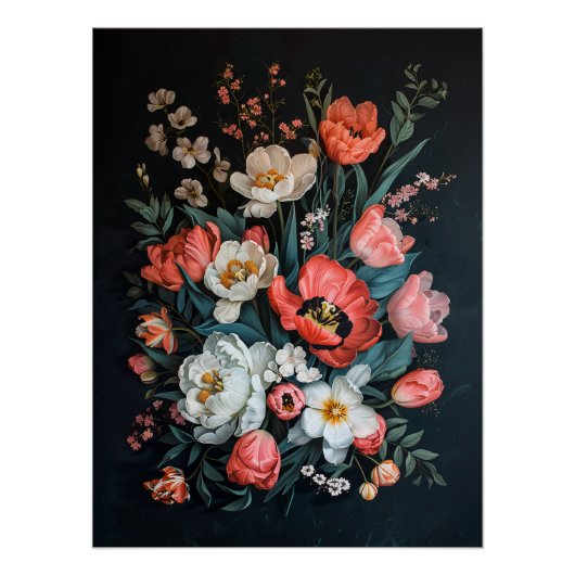 Vintage Tulips farbenfrohe Malerei Decoupage Poster (Vorderseite)