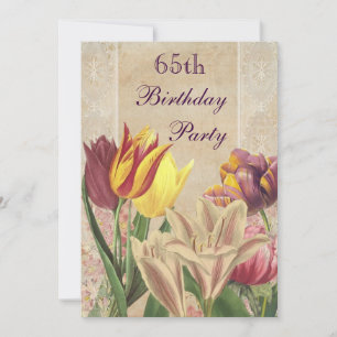 Vintage Tulips & Lilies 65. Geburtstag Einladung