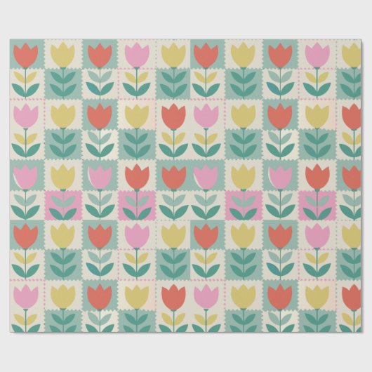 Vintage Tulips Muster Geschenkpapier (Flach)