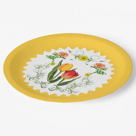 Vintage Tulips Pappteller (Schrägansicht)