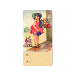 Vintage Tulpe-Mädchen-Geschenk-Aufkleber Adressaufkleber