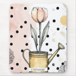 Vintage-Tulpen-Aquarell-Polka-Punkt-Kunst Mousepad