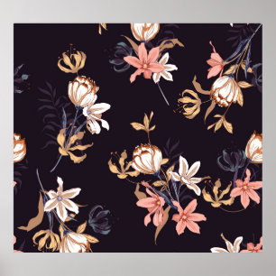 Vintage Tulpen, dunkel, lila Hintergrund Poster