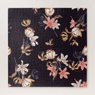 Vintage Tulpen, dunkel, lila Hintergrund Puzzle