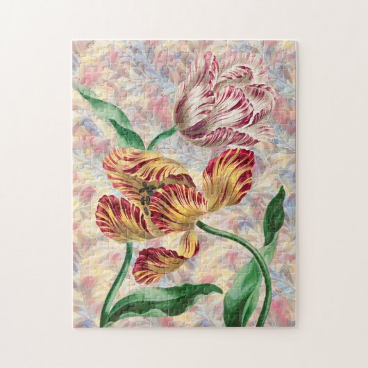 Vintage Tulpen-Paar-Kunstpuzzle im Retro-Stil Puzzle (Vertikal)