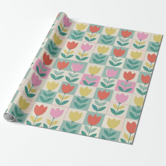 Vintage-Tulpen-Patchworkmuster Geschenkpapier (Ungerollt)