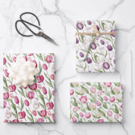 Vintage Tulpen, rosa und violett Geschenkpapier Set