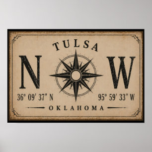 Vintage Tulsa Oklahoma Koordinaten Kompass Poster
