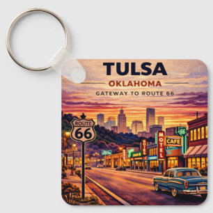 Vintage Tulsa Oklahoma Route 66 Reise Szene Schlüsselanhänger