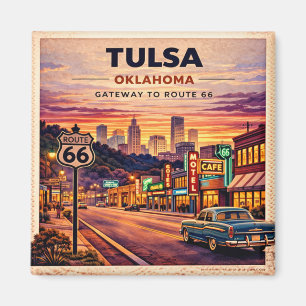 Vintage Tulsa Oklahoma Route 66 Reisebild Magnet