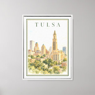 Vintage-Tulsa-Oklahoma-Skyline gerahmter Leinwandd Leinwanddruck