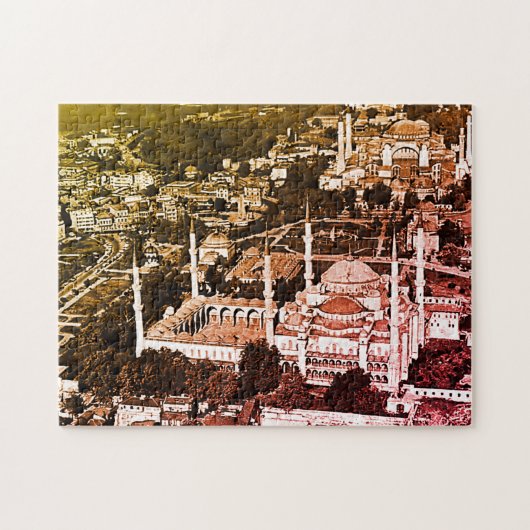 Vintage Türkei Istanbul blauer Moschee Überblick Puzzle (Horizontal)