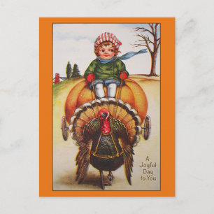 Vintage Turkey Day Illustration Thanksgiving Cards Feiertagspostkarte