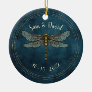 Vintage Türkis Dunkle Gotische Libellen-Hochzeit Keramik Ornament