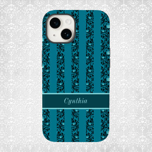 Vintage Türkis Faux-Tapetenstreifen Case-Mate iPhone 14 Hülle