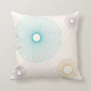 Vintage Türkis, Gelb und Rosa Spirograph Kissen